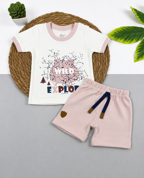 بيجامه صيفي اولادي وبناتي قطن مكون من قطعتين  wild explore🤍😍