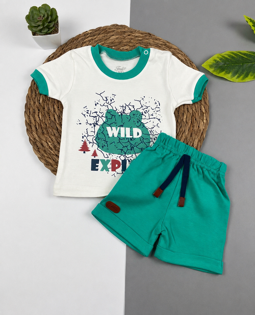 بيجامه صيفي اولادي وبناتي قطن مكون من قطعتين  wild explore🤍😍