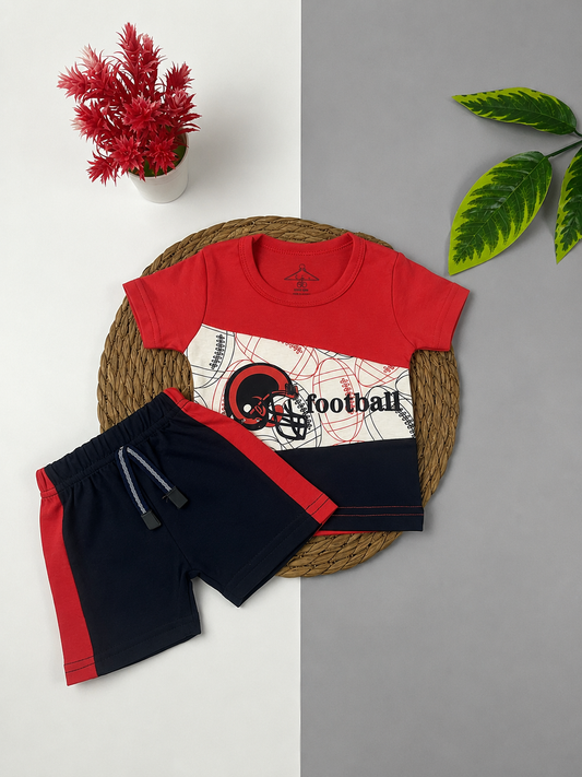 بيجامه صيفي اولادي  قطن 100% مكون من قطعتين  football🤍😍