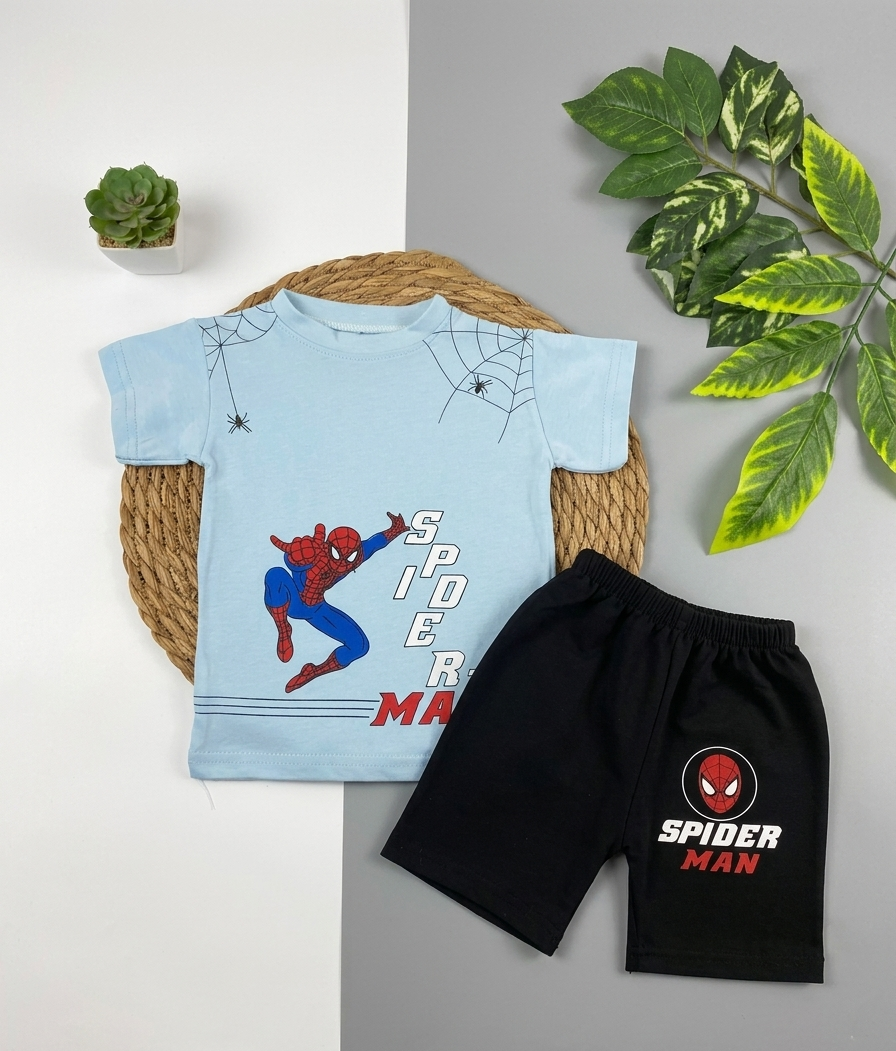 بيجامه صيفي  اولادي قطن 100% مكون من قطعتين spider man🖤🤍