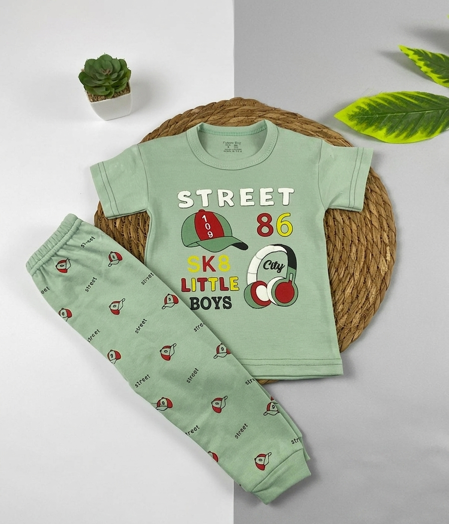 بيجامه صيفي اولادي قطن 100% مكون من قطعتين street 🤍😍