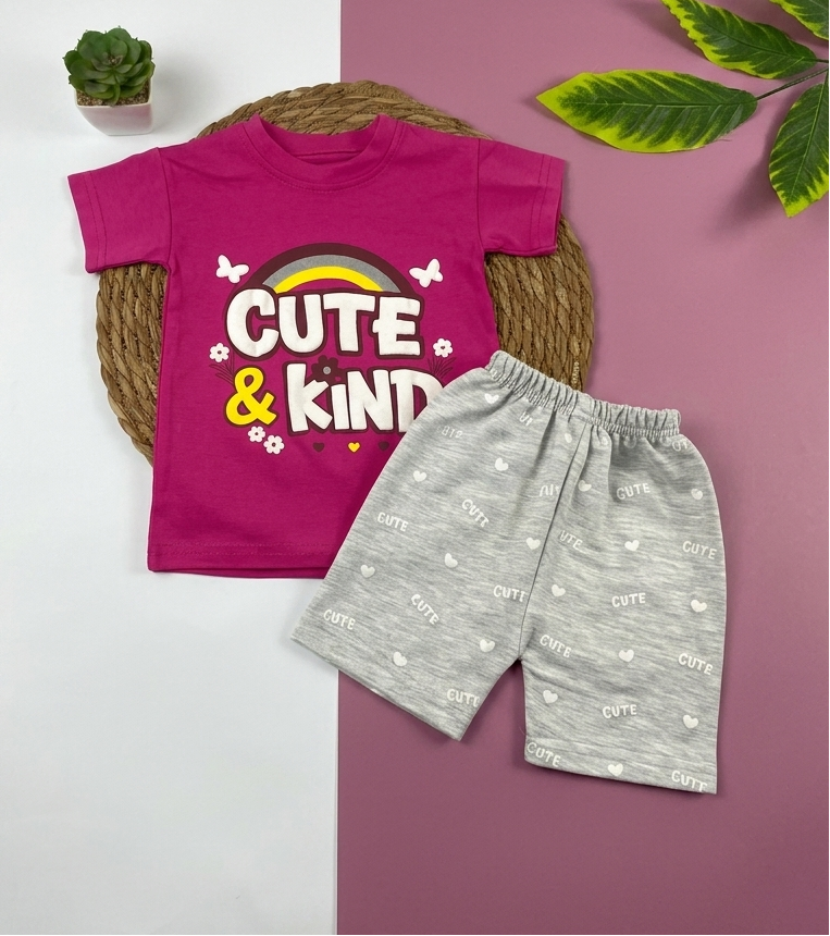 بيجامه صيفي بناتي قطن 100% مكون من قطعتين cute kind🤍😍