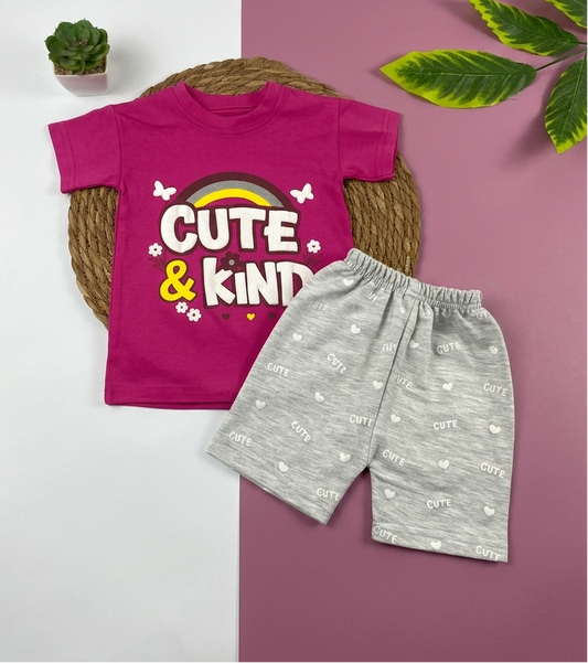 بيجامه صيفي بناتي قطن 100% مكون من قطعتين cute kind🤍😍