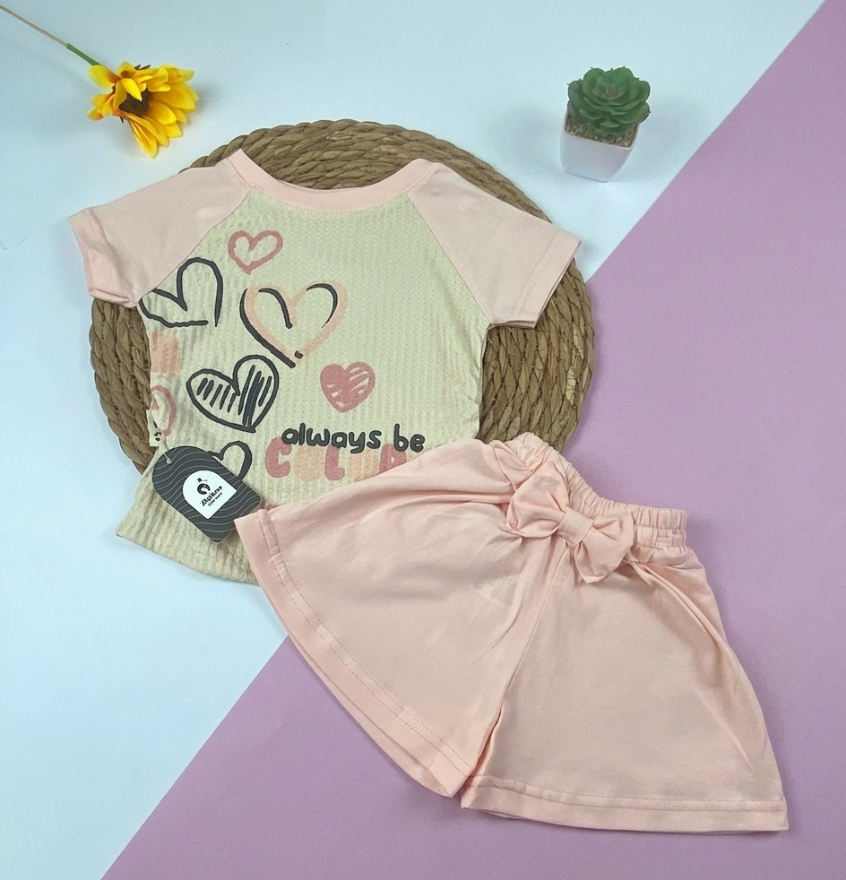 بيجامه صيفي بناتي قطن100 %  مكون من قطعتين color happy🤍😍