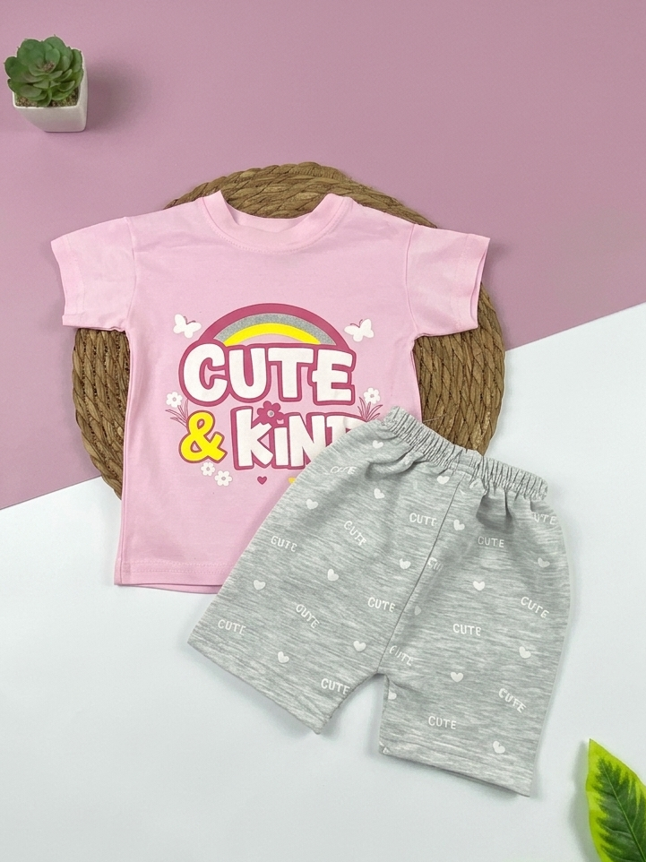 بيجامه صيفي بناتي قطن 100% مكون من قطعتين cute kind🤍😍