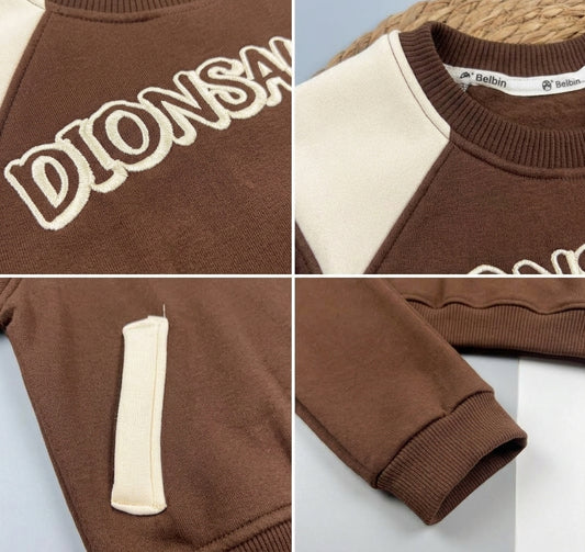 بيجامه شتوي ميلتون اولادي قطعتين قطن 100% مبطنة من الداخل  - ضمان ضد الوبرة dionsaurs 🧸