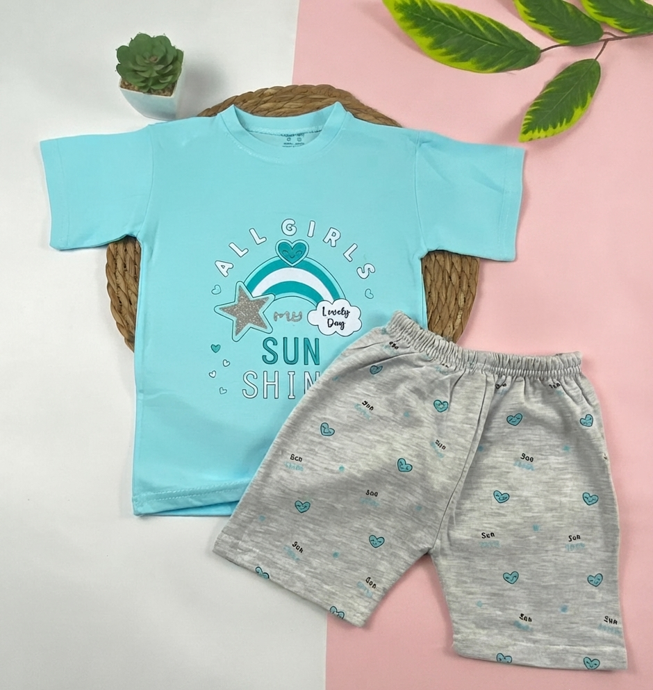 بيجامه صيفي  بناتي قطن 100% مكون من قطعتين sun shine🤍😍