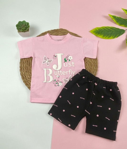 بيجامه صيفي بناتي قطن 100% مكون من قطعتين just butterfly🤍😍
