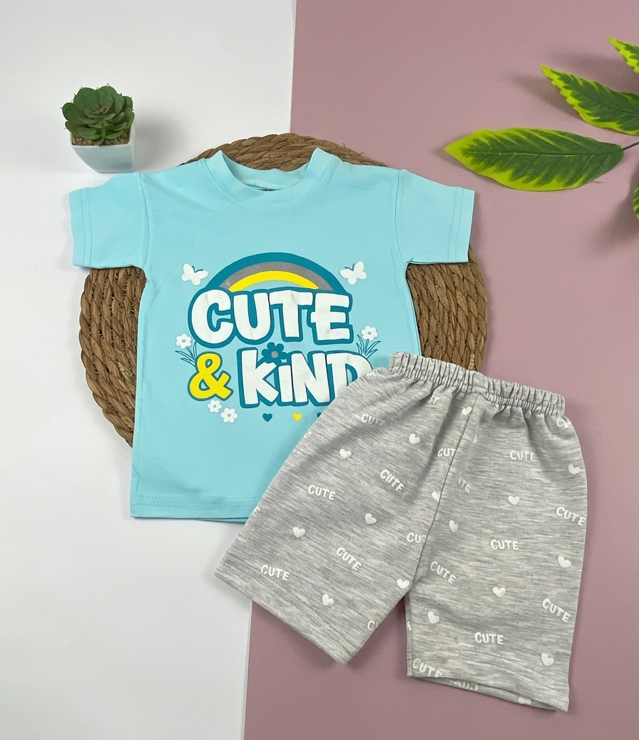 بيجامه صيفي بناتي قطن 100% مكون من قطعتين cute kind🤍😍