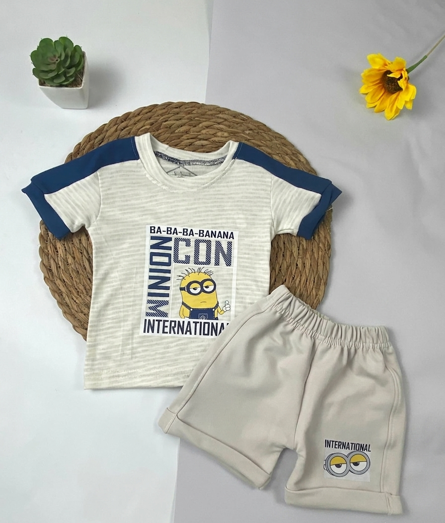 بيجامه صيفي  اولادي  قطن 100% مكون من قطعتين  minions🤍😍