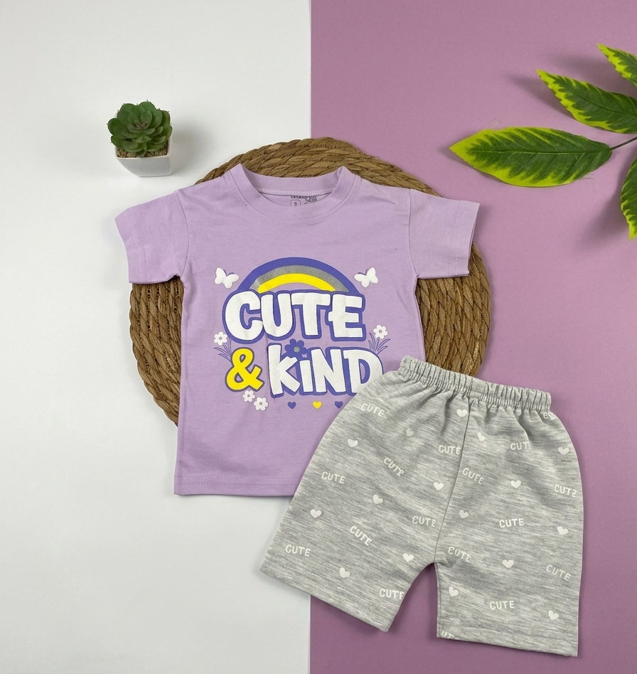 بيجامه صيفي بناتي قطن 100% مكون من قطعتين cute kind🤍😍