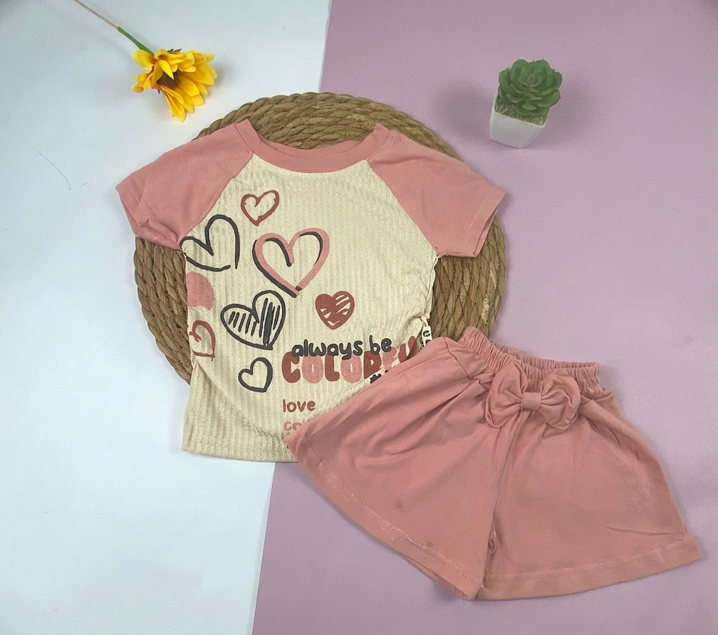 بيجامه صيفي بناتي قطن100 %  مكون من قطعتين color happy🤍😍