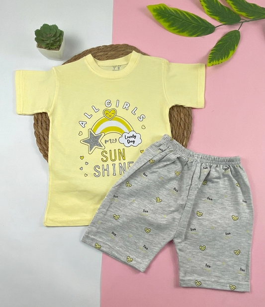 بيجامه صيفي  بناتي قطن 100% مكون من قطعتين sun shine🤍😍