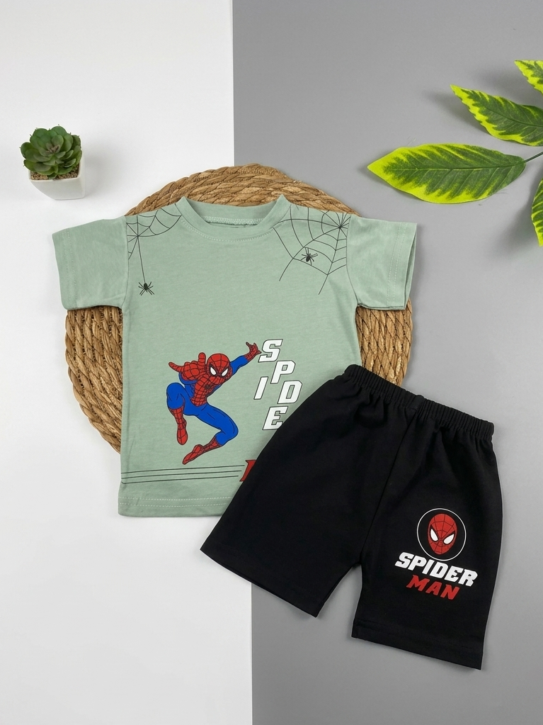 بيجامه صيفي  اولادي قطن 100% مكون من قطعتين spider man🖤🤍