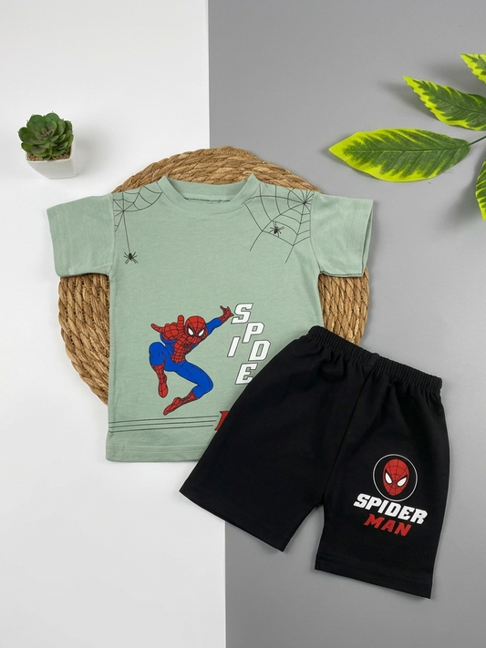 بيجامه صيفي  اولادي قطن 100% مكون من قطعتين spider man🖤🤍