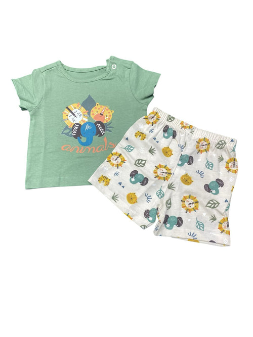 طقم اولادي قطن ماركه الصياد مكون من قطعتين رسمة حيوانات🩶🩶