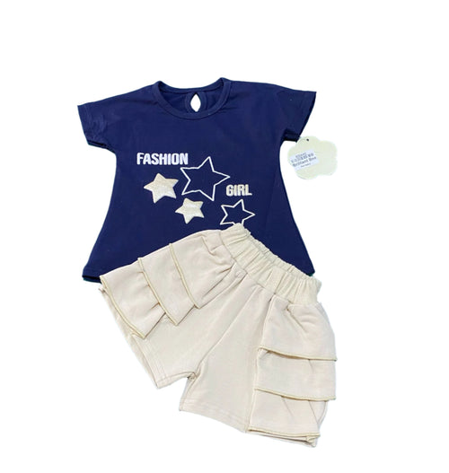 طقم بناتي قطن مكون من قطعتين رسمة نجوم  😍😍