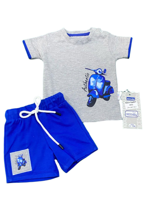 طقم خروج اولادي قطن مكون من قطعتين رسمة موتسيكل 🥰😍