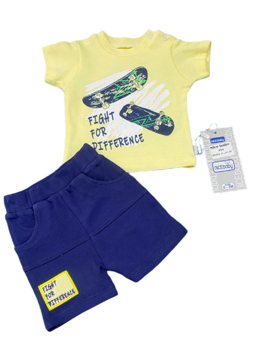 طقم اولادي قطن مكون من قطعتين رسمة سكييت 🤍🤍