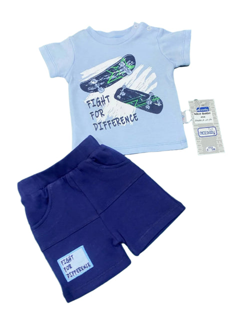 طقم اولادي قطن مكون من قطعتين رسمة سكييت 🤍🤍