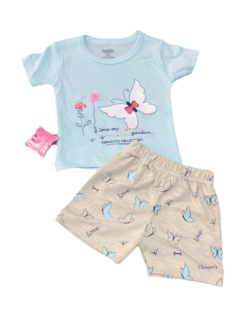 طقم بناتي قطن مكون من قطعتين رسمة الفراشه 😍😍