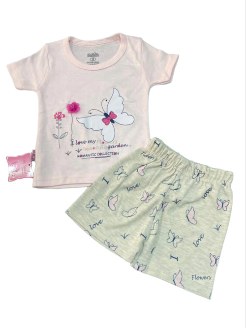 طقم بناتي قطن مكون من قطعتين رسمة الفراشه 😍😍