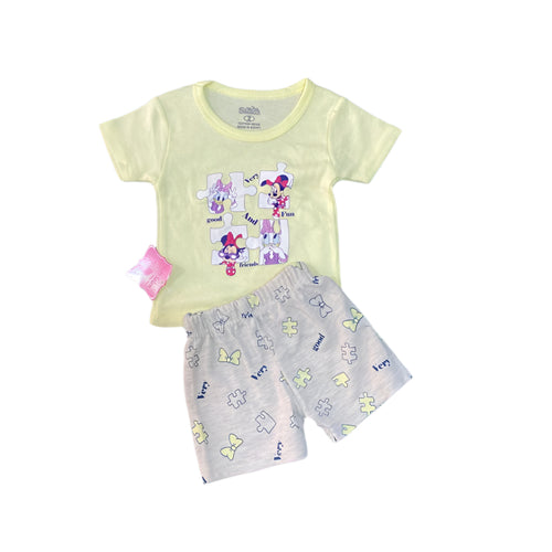 طقم بناتي صيفي رائع مكون من تيشيرت وشورت رسمة ميكي 🩷🩷