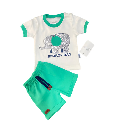 طقم اولادي قطن مكون من قطعتين رسمة فيل 💚💚