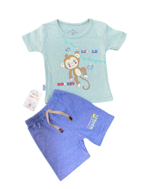 طقم اولادي قطن مكون من قطعتين برسمة قرد ❤️🤍