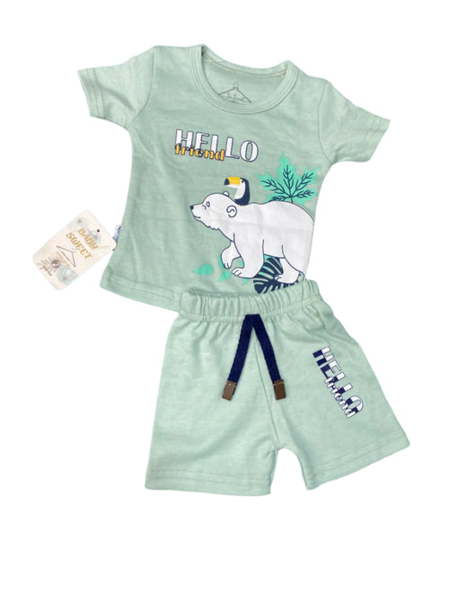 طقم اولادي قطن مكون من قطعتين برسمة دب قطبي ❤️