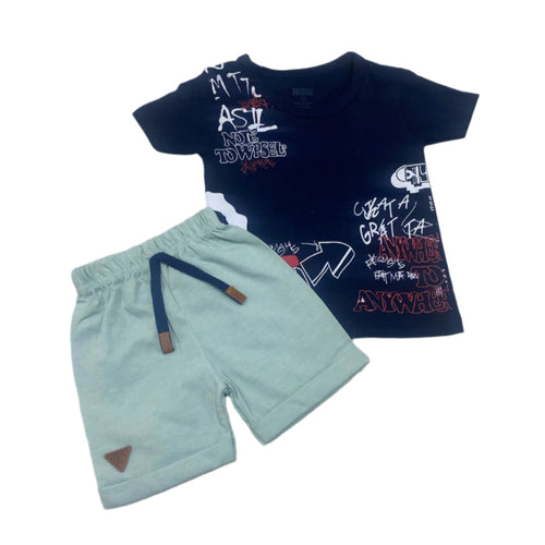 طقم اولادي قطن مكون من قطعتين رسمة اسهم وكلمات 🤩😍