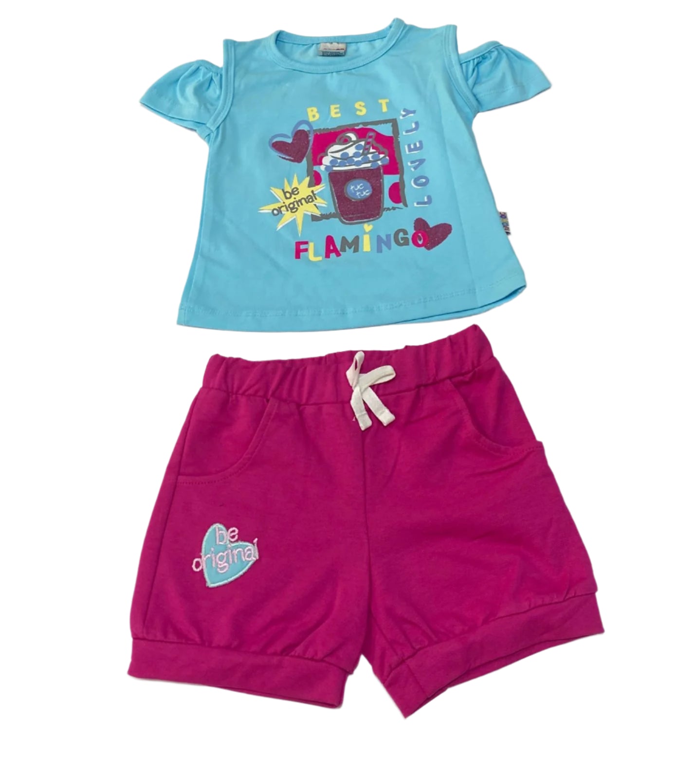 طقم خروج بناتي مكون من قطعتين رسمة ايس كريم 🩷🤍