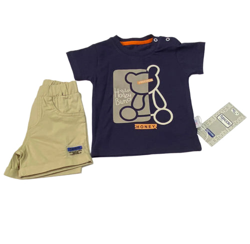 طقم خروج اولادي مكون من قطعتين رسمة الدب 🩵