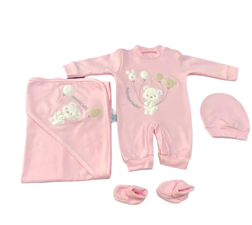 طقم مستشفي قطن 100% مكون من اربع قطعه رسمة الدبدوب 😍🩵🩷