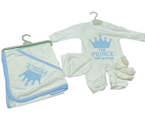 طقم مستشفي اولادي وبناتي 4 قطع قطن رسمة تاج🩵❤️❤️