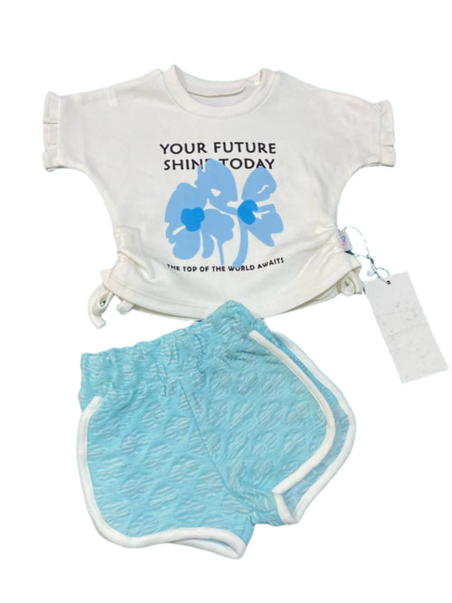 طقم بناتي مكون من قطعتين قطن رسمة ورد 🤍🤍