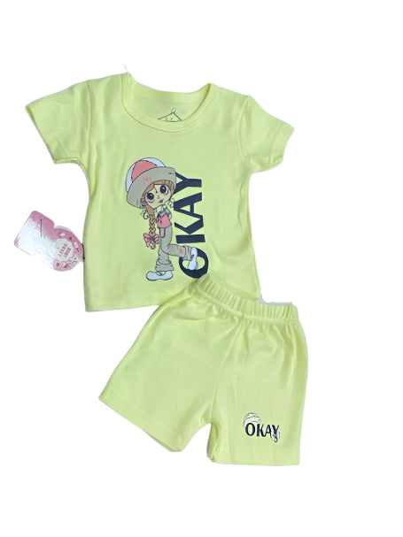 طقم بناتي قطن مكون من قطعتين  okay girl💛💚