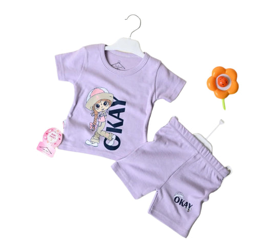 طقم بناتي قطن مكون من قطعتين  okay girl💛💚