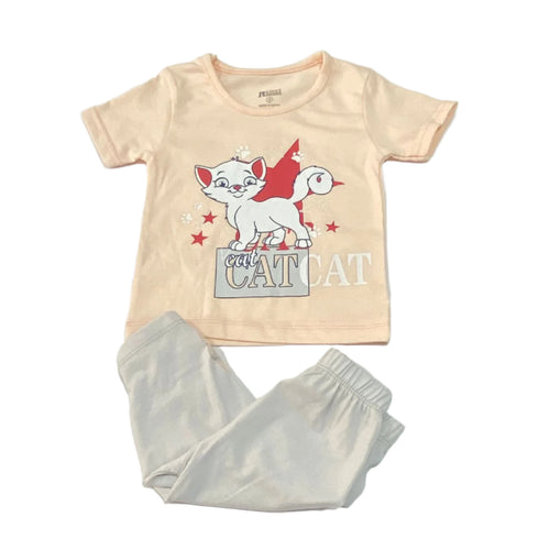 طقم بناتي أنيق ومريح مكوّن من تيشيرت وبنطلون رسمة قطه 🤩🤩🥰