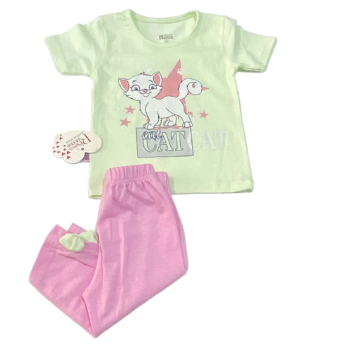 طقم بناتي أنيق ومريح مكوّن من تيشيرت وبنطلون رسمة قطه 🤩🤩🥰