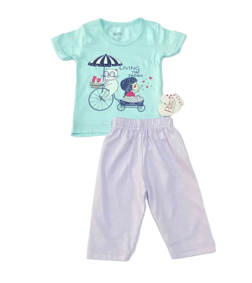 طقم بناتي أنيق وعصري مكوّن من قطعتين برسمة بنت وقطه 🩷🩷