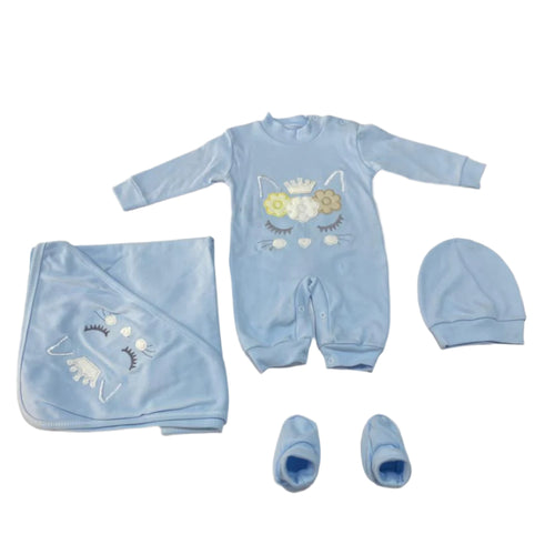 طقم مستشفي اولادي وبناتي 4 قطع قطن رسمة تاج🩵❤️❤️