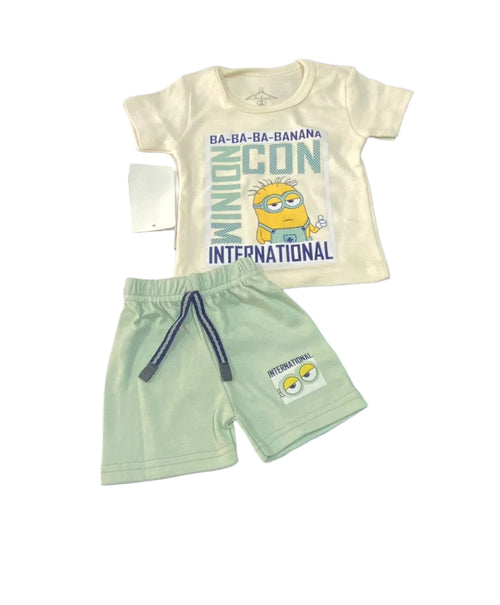 بيجامه اولادي قطن 100% مكون من قطعتين رسمة مينيونز 😍