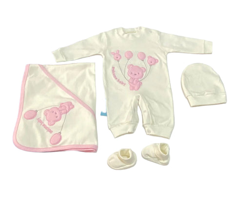 طقم مستشفي قطن 100% مكون من اربع قطعه رسمة الدبدوب 😍🩵🩷