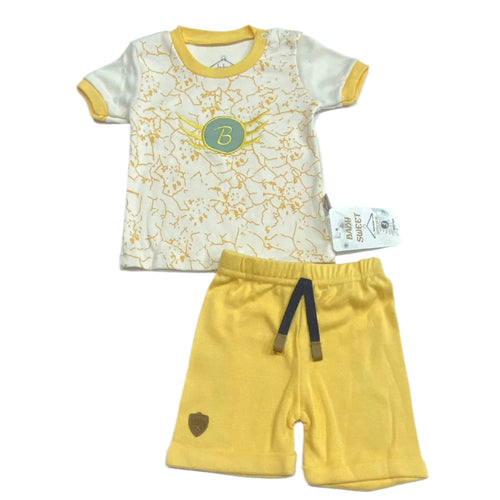 طقم اولادي قطن مكون من قطعتين رسمة حرف ❤️❤️💛