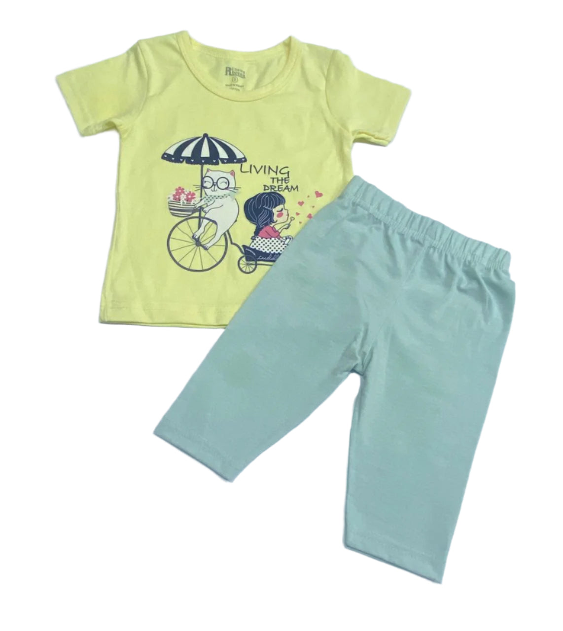 طقم بناتي أنيق وعصري مكوّن من قطعتين برسمة بنت وقطه 🩷🩷