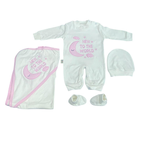 طقم مستشفي اولادي وبناتي قطن 100% مكون من اربع قطع رسمة هلال 🩷❤️