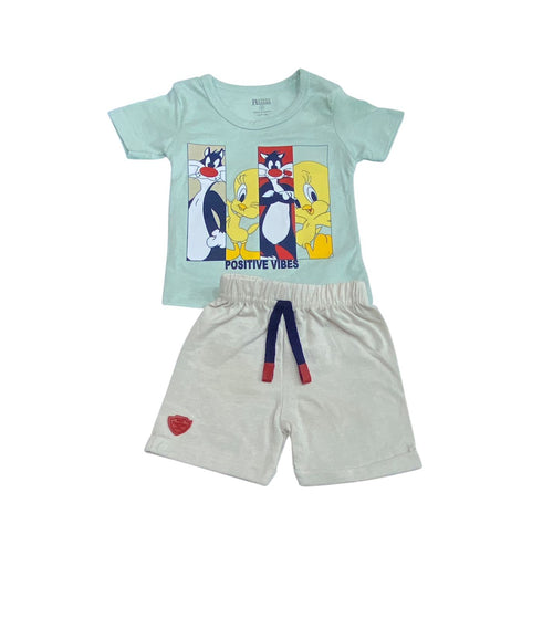 طقم اولادي وبناتي قطن مكون من قطعتين رسمة تويتي ❤️😍