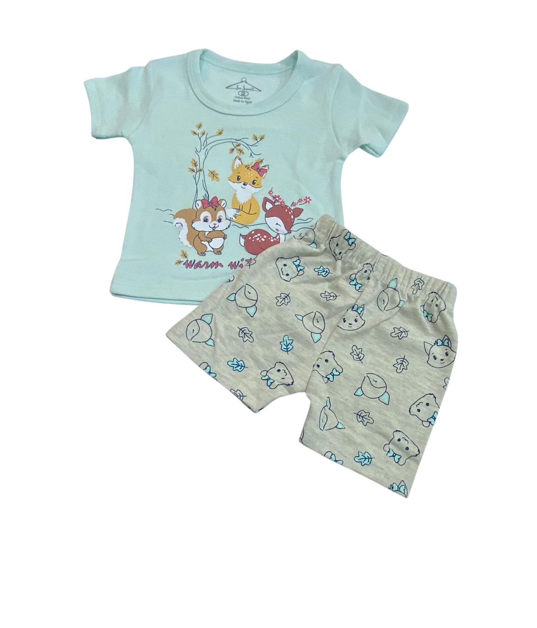 بيجامه بناتي قطن خامه مريحه مكون من قطعتين رسمة 3 غزالات ❤️❤️