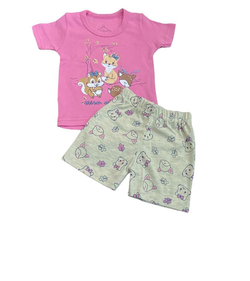 بيجامه بناتي قطن خامه مريحه مكون من قطعتين رسمة 3 غزالات ❤️❤️